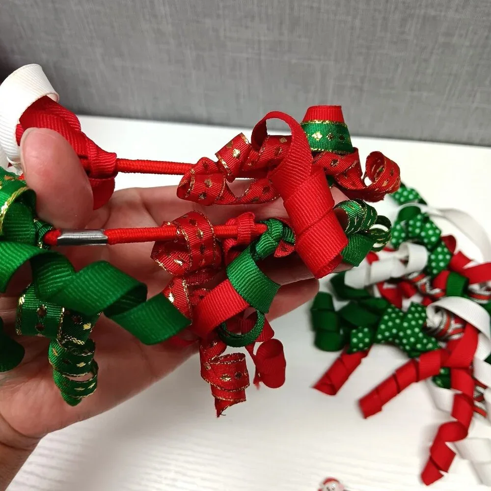 VTG 90s Y2K Christmas Curly Ribbon Hair Ties + Holiday Hair Clips Lot Sparkle‎